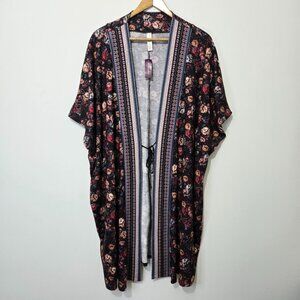 NWT Cacique Womens Dark Floral Robe Kimono Sz 14/16 Cardigan Boho Comfy Leisure